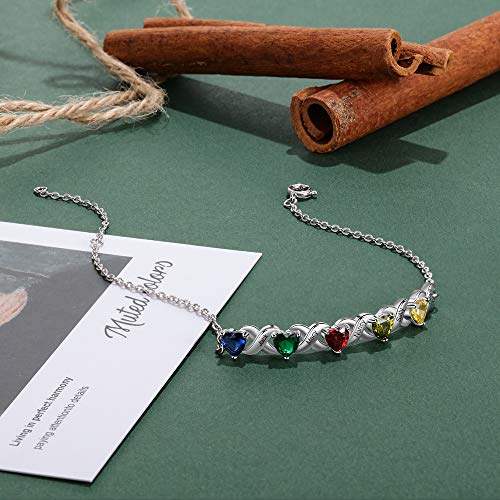 Giftider Personalized Heart Link Bracelet For Women Adjustable Infinity Name Bracelets Custom Charm Bracelets With 2-7 Birthstone Family Bracelets For Mother Daughter (5 Name) #TOP1