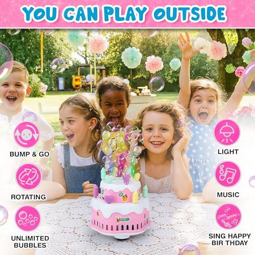 Image of Zest 4 Toyz Bubble Cake Toy for Kids Bubble Machine with Colorful Lights & Stickers Rechargeable Bubble Blower Sings Happy Birthday Song Gift for Boys and Girls Age 3+ Multicolor