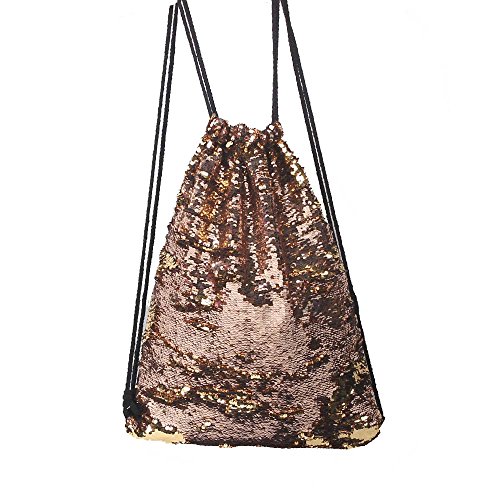 Mermaid Sequin Bag Dance Bag Shining Shoulder Bag Riding Biking Drawstring Bag Outdoor Sports Backpack (Gold) #TOP9