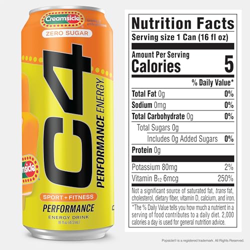 Image of Cellucor C4 Performance Energy Drink | Zero Sugar Carbonated Preworkout Energy 200mg Caffeine with Beta Alanine Orange Creamsicle 16 FL Oz (Pack of 24)