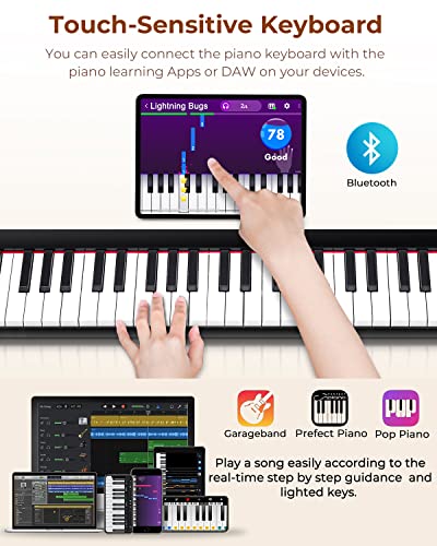 Electric Keyboard Piano, Vangoa 61 Full Size Key Portable Electric Piano Keyboard For Beginners, Travel Piano Music Keyboard 61 Keys With Midi Bluetooth, Touch Response, Rechargeable, Black #TOP3