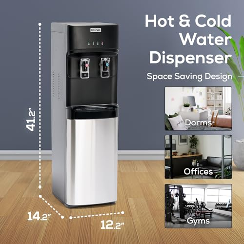 Igloo Bottom Loading Water Cooler – Hot & Cold Dispenser – Black & Stainless Steel, Holds 3 & 5 Gallon Jugs, Child Safety Lock – for Homes, Kitchens, Offices, Dorms