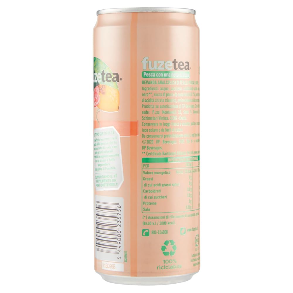 Italian Gourmet Tè Nero alla Pesca Eistee Pfirsich Lattina 72 x 33cl | Infuso con nota di rosa, erfrischendes Getränk, pratico formato per party, Gesamtnettogewicht 23,76 L + Kostenlos Polpa 400g
