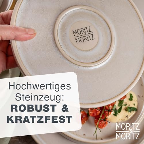 Moritz & Moritz CASTELLO 20-teiliges Geschirrset 4 Personen Beige - Teller Set aus Steinzeug - Geschirr Set Beige aus je 4 Dinnerteller, 4 Dessertteller, 4 Suppenteller, 4 Schüsseln und 4 Tassen