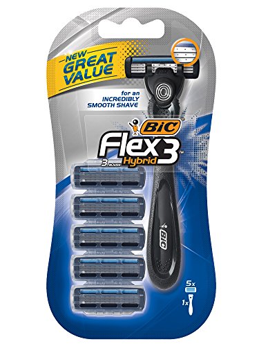 Bic Flex 3 Hybrid Razor For Men - 5 Cartridges & 1 Handle Per Package - One (1) Package