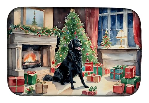 Caroline's Treasures DAC2657DDM Flat-Coated Retriever Cozy Christmas Dish Drying Mat Absorbent Dish Drying Mat Pad for Kitchen Counter Dish Drainer Mat for Countertop, 14 x 21", Multicolor
