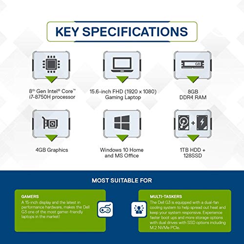 Image of Dell G3 3579 15.6-inch FHD Gaming Laptop (8th Gen Core i7-8750H /8GB /1TB + 128GB SSD /Windows 10 + Ms Office /4GB Graphics), Black