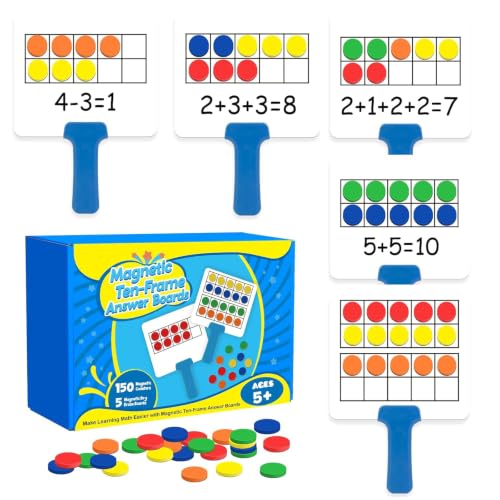 Magnetic Ten Frame Set 5 Dry Erase Paddles & 150 Colorful Math Counters