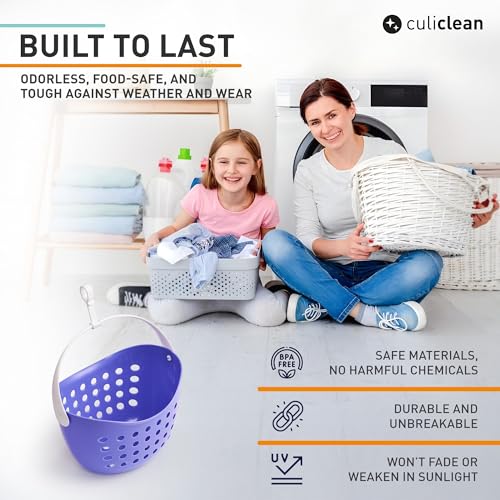 culiclean Peg Basket for Washing Line with Hanger – Clothes Pegs Holder for Outdoor Indoor Use – Peg Basket Without Pegs for Laundry Drying – 1 Basket – classic blue-white - Image 4