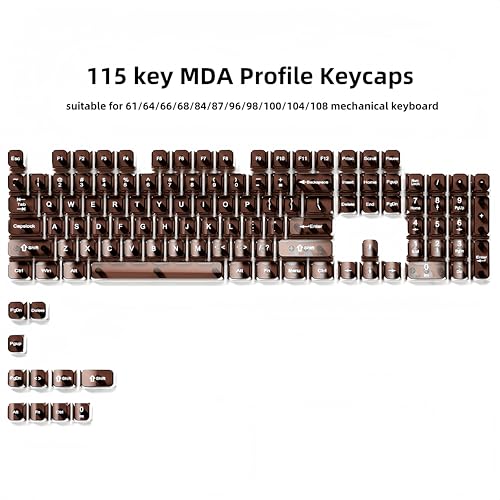 Image of dagaladoo Coffee Clear keycaps for Mechanical Keyboard,Transparent MDA keycaps 60 75 100 Percent,Ceramic Jelly Key caps Set,Shine Through Key caps for Mx Switches Mechanical Keyboard(115key)