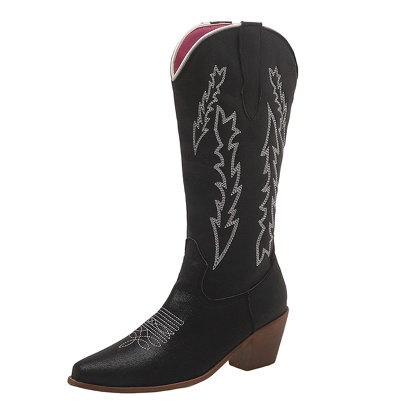 Stivali da cowboy da donna, vestibilità larga, tacco medio, retrò, a punta, stile country, stile casual, ricamati in stile country, stivali classici da donna, in pelle, per feste e balli