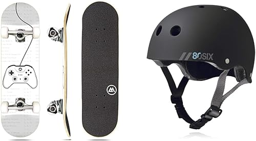 Magneto Patineta completa  27.5 x 7.75 pulgadas  Cubierta cóncava de doble patada de arce canadiense de 7 capas y casco de bicicleta para niños con