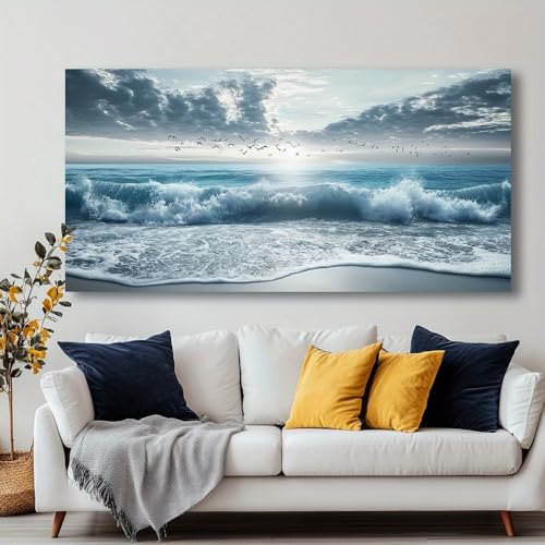 Tableau abstrait moderne sur toile océan 60x140cm pour décoration artistique raffinée