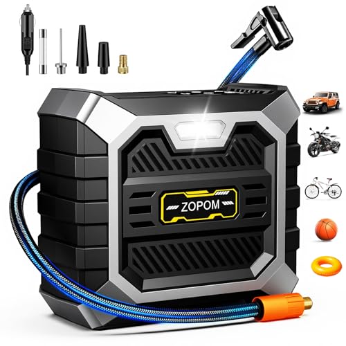 ZOPOM Tire Inflator Portable Air Compressor, 12V DC Car Air Pump with Auto Shut-Off & Digital Pressure Gauge, 100 PSI Corded Inflator for Car, Motorcycle, Bicycle & Sports Balls, LED Light