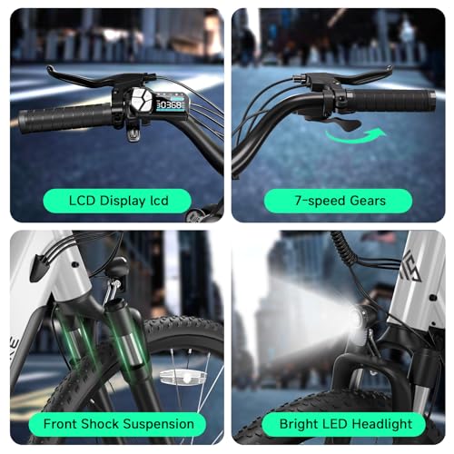 Image of TST Electric Bike for Adults with Peak 750W Motor, 36V /7.8 Ah Removable Built-in Battery, 40Miles 25MPH City E Bike, 26 inch Electric Bicycle for Commute, White