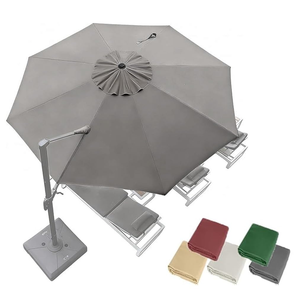 3.0m 3.35m 3.5m Auvent De Remplacement Parasol Déporté 8 Baleines Toile De Rechange Rond Bâche Pour Parasol En Polyester, Housse De Rechange Parapluie(Grey,350cm/11.5ft)
