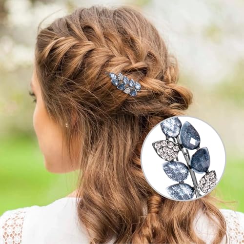 2 Piezas Pinzas de Cabello con Cristales Azul Tinta miniatura 5