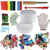 El paquete contiene --- 1 horno de microondas pequeño y 10 hojas de papel de horno, 1 pincel, 1 lima de diamante, 1 herramienta de vidrio seca, 1 par de guantes, 1 vidrio fundido, 1 vidrio Millefiori, 1 vidrio confeti, 1 fritas de vidrio