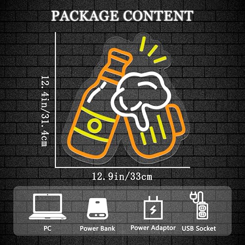Image of Beer Neon Bar Sign for Wall Decor - Aesthetic USB Powered & Dimmable Cheers Neon Light for Home Bar, Pub, Man Cave, Game Room, Birthday Gift for Beer Lovers