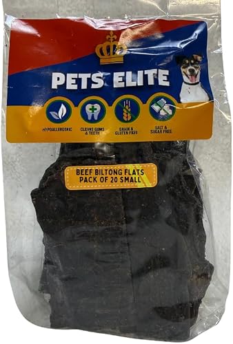 Pets Elite Beef Biltong Flats – Natural Beef Spleen Biltong-Style Dog Chews | Organ-Rich | Soft to Medium Chew | Grain-Free | No Artificial Additives | South African Made (Pack of 20 Small)