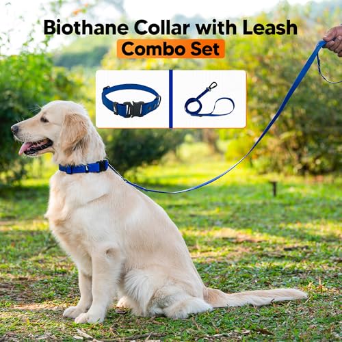 Image of Adil'S Waterproof Leash and Collar Combo Set - Adjustable & Breathable Biothane Collar with Leash Suitable for Medium & Large Size Dogs (Lease 5Ft), Blue, L