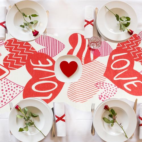Décoration de table Saint-Valentin avec chemin de table cœurs 180 cm