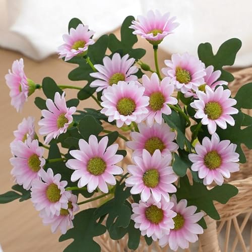 Image of Art Street Artificial Pink Flowers Bunch | Daisy Flowers for Home | Living Room, Bed Room, New Year, 7 Head 21 Flowers | Pack of 2 |Size 13 INCH, (Without Vase)