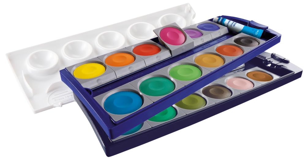Pelikan Acquerelli, 24 Colori e 1 Tubetto di Bianco, Tavolozza Integrata, Set Colori Acquarello Per Dipingere, Set Portatile, Prodotto in Germania