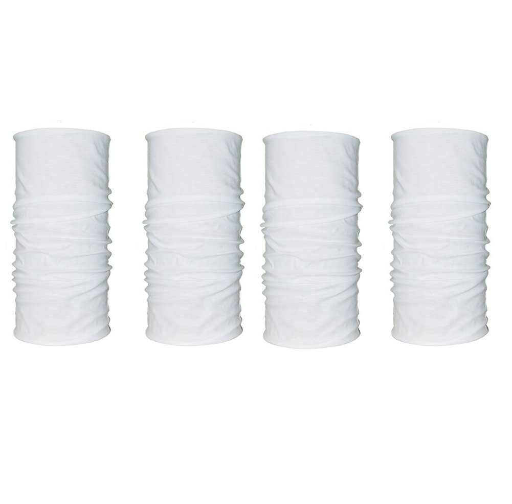 KALILY 4 Pack Solid White Moisture Wicking Headwear Bandana Neck Gaiter