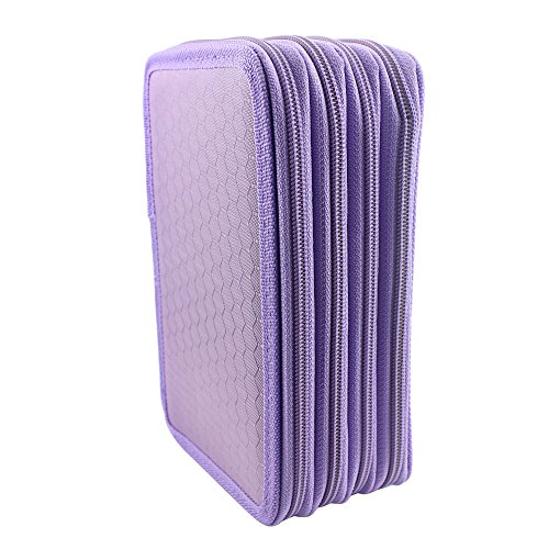 Huhuhero 72-Slot Purple Multi-Layer Pencil Holder Organizer Colored Pencils Pouch Stationary Box Portable Makeup Cosmetic Case Bag with Zipper for Girls Adults for Art School Office Travel