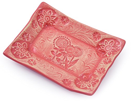 Handmade Textured Ceramic Soap Dish (Coral Floral)