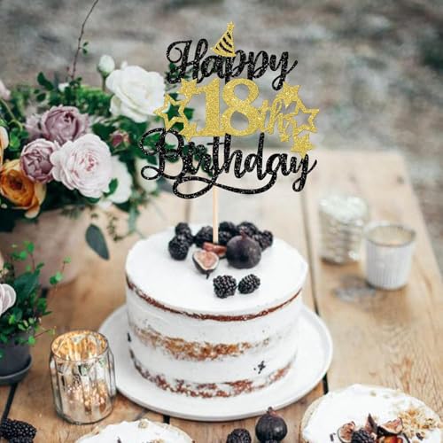 Image of Confetti! Glitter 18th Birthday Cake Topper with Star Hat - Cheers to18 Years! Fabulous Cake Decorations for Grown ups 18th Birthday & Anniversary Party Supply