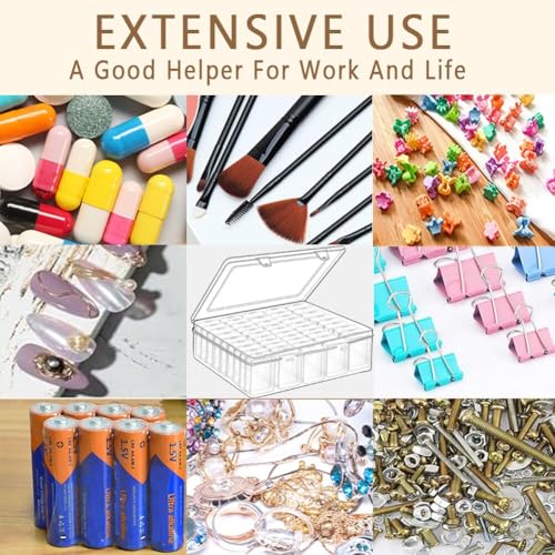 Image of Bead Storage Containers, 92 Clear Plastic Bead Organizer Box With Hinged Lid,Bracelet Making DIY Jewelry Craft Nails, Bracelets, Jewelry, Diamonds, Clay Beads, Screws,1.7x1.38x0.8Inch
