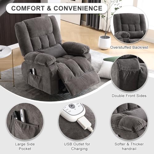 Image of BOSMILLER Power Lift Recliner Chair with Massage and Heat for Elderly, Electric Recliner Single Sofa with Extended Footrest, Side Pocket and USB Charge Port for Living Room