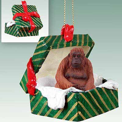 Ornement de Noël orang-outan avec sa boîte cadeau festive en bois
