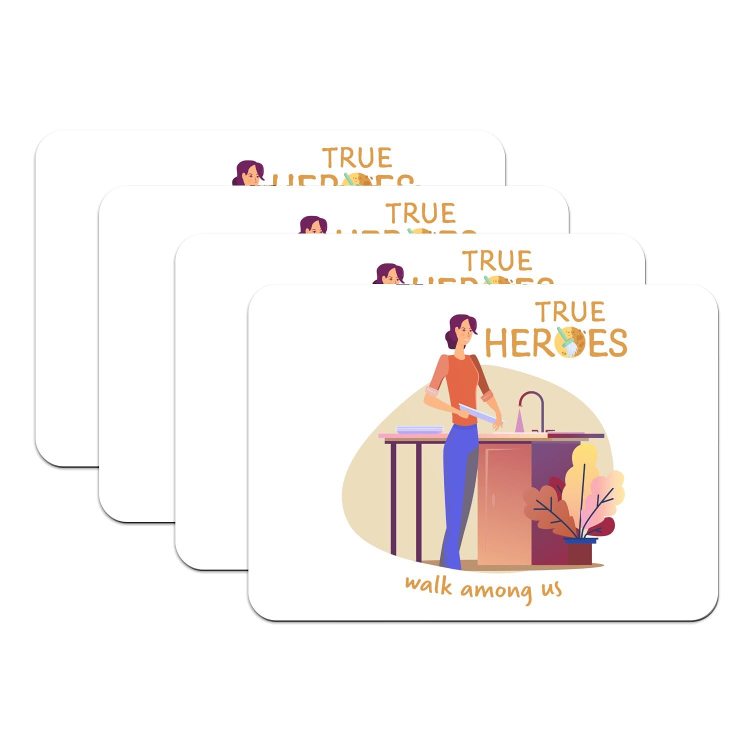 Set de table caoutchouc blanc grand format antidérapant True Heroes x4