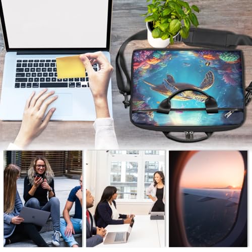 Funda para portátil de 15 pulgadas con diseño de tortuga marina y medusa, maletín delgado para oficina y viaje, con correa ajustable, para hombres y mujeres miniatura 6