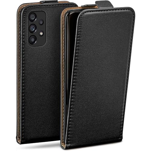 moex Funda con tapa para Samsung Galaxy A53 5G, funda plegable con protección de 360 grados, funda con protector de pantalla, piel sintética, color negro