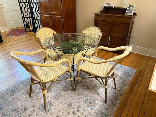 Image of PURPLE LEAF Patio Rattan Dining Arm Chairs Set of 2, Bamboo Finish, Yellow