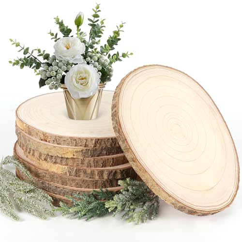 Adrattnay 8pcs Wood Slices for Centerpieces 12-13Inches, Round Paulownia Wood Circles for Table Decor, Rustic Wedding, Baby Shower, Party, Home Decoration and DIY Crafts