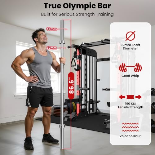 Image of pooboo Power Cage Smith Machine with 2000LB Squat Rack Cable System | LAT Pulldown and Dual Pulley Cable Crossover with All-in-One Home Gym Machine, Adjustable Stations and Training Attachments