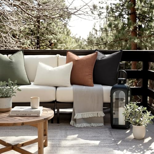Image of MIULEE Pack of 2 Thick Textured Couch Throw Pillow Covers, Natural Beige Decorative Pillow Covers 22x22, Neutral Linen Cushion Cases for Sofa Bed Living Room Modern Farmhouse Home Decor, No Filling