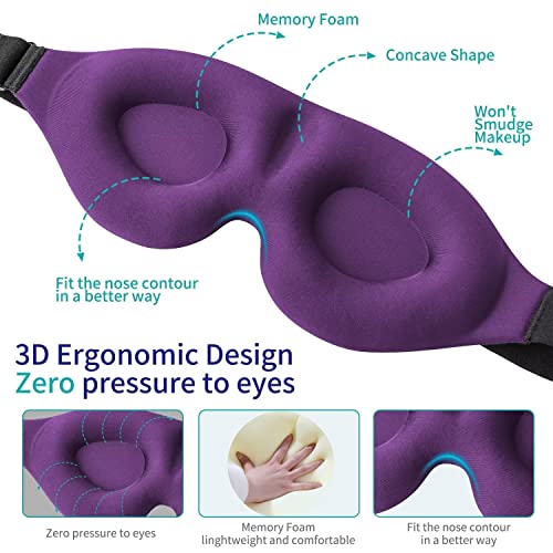 3D Sleep Mask, Sleeping Eye Mask For Women Men, Contoured Cup Night Blindfold, Luxury Light Blocking Eye Cover, Molded Eye Shade With Adjustable Strap For Travel, Nap, Meditation, Purple #TOP1