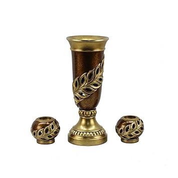 Danube Home SS20 Accract Gift Set Vase & 2Pcs T Light Holder Brown,Gold 5.2X5.2X13 & 3.8X3.8X3.5inch H881250C & H881255-1C