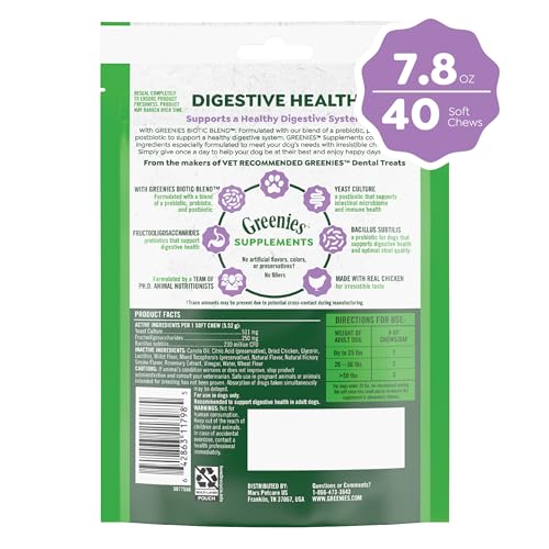 Greenies-Supplements-Digestive-Health-Probiotics-for-Dogs-Chicken-Flavor-78-oz-Pouch-of-40-ct-Soft-Chews-Dog-Probiotics Greenies Supplements Digestive Health Probiotics for Dogs Chicken Flavor 78 oz Pouch of 40 ct Soft Chews Dog Probiotics