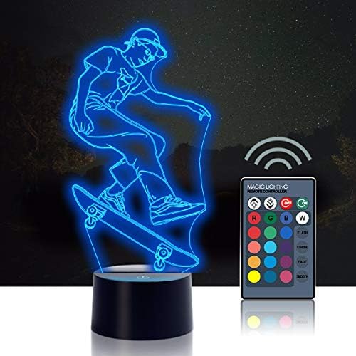 Urwise Children's Sports Skateboard 2D Illusion Night Light Touch Table Desk Lamp, Remote Control 16 Color Changing Skateboard Light, Skateboard Gift, Xmas Gift, Including DIY Gift Packaging Materials