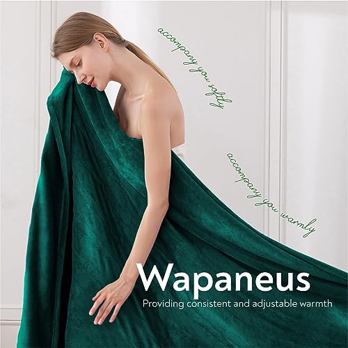 Image of Wapaneus Foot Pocket Heated Blanket Electric Throw with 10 Heating Levels and 4 Timer Settings 4 Hours Auto Shut Off, Flannel Fast-Heating Heated Throw 50 inch x 60 inch, Machine Washable, Vintage Green