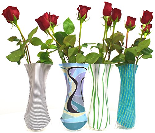 - Foldable Flower vase/Includes 4 Different Designs/Price Reduced for Limited time/Modern and Durable Plastic vase/Ideal for Bridal and Baby Shower décor