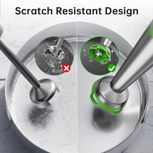 Image of Turelar Immersion Blender Handheld Corded Hand Blenders Set 1100W, Trigger Variable Speed 5 in 1 Stick Emulsifier with Chopper, Whisk and Frother for Soup, Baby Food and Smoothies, Apple Green