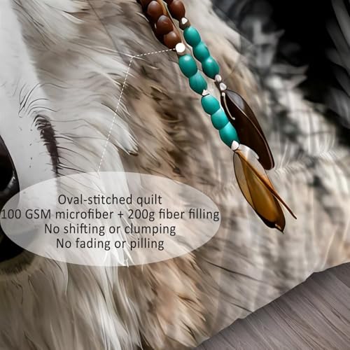 Image of 3D Wolf Comforter Set Queen Size Wildlife Animal Bedding Sets for Kids Adults Boys Girls Bedroom Black Brown Tribal Feather Quilt 1 Comforter 2 Pillowcases
